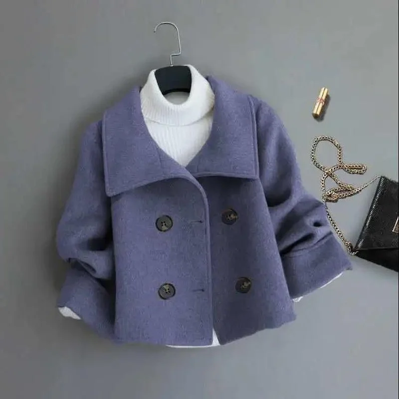 

Женское Короткое шерстяное пальто, свободная короткая куртка в Корейском стиле, Осень-зима 2021