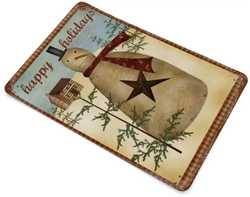 

No Brands Vintage Retro Metal Tin Sign Wall Decor Art Happy H0oliday Snowman Pattern Home Decor Plaque Poster(20x30cm)