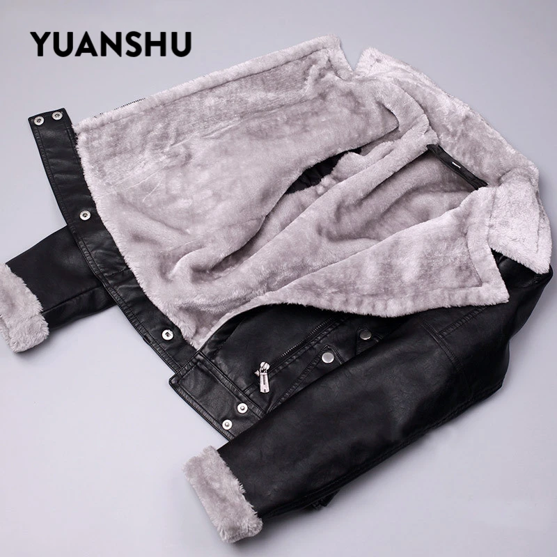 YUANSHU зимние черные теплые кожаные куртки для женщин пальто из искусственного меха женская короткая байкерская куртка на молнии уличная крутая верхняя одежда