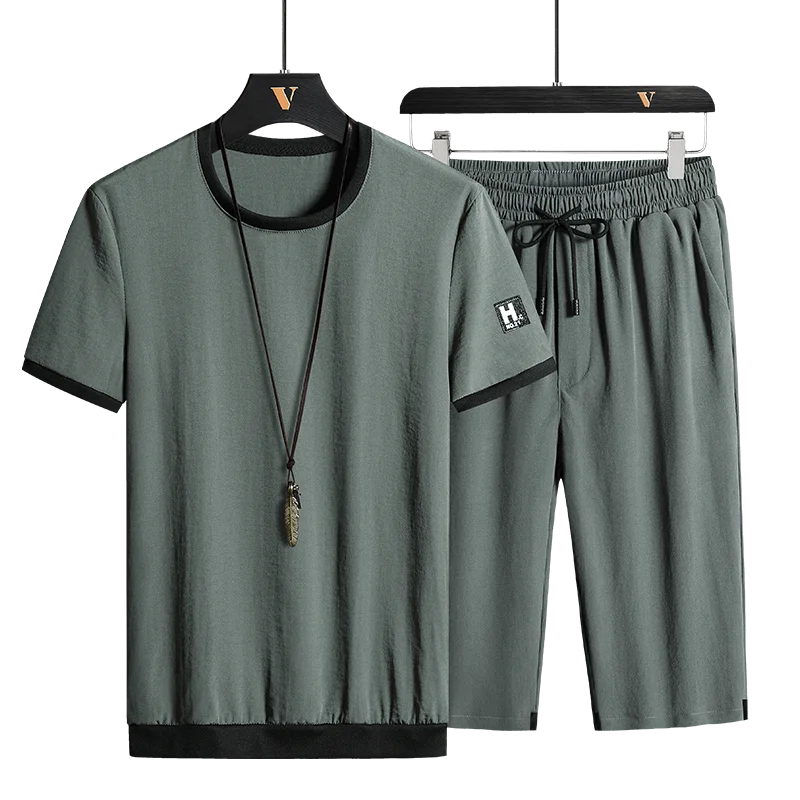 

Summer New Men Casual Sets Patchwork Short Sleeve T Shirt + Shorts Male Tracksuit Set Brand Clothing 2 Pieces Sets Plus Size 8XL