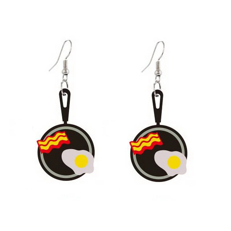 

For Women Pan-shovel Fried Eggs Fried Steak Dangle Earrings Simulation Food Jewelry Exaggerated Laser Cutting Acrylic Earrings