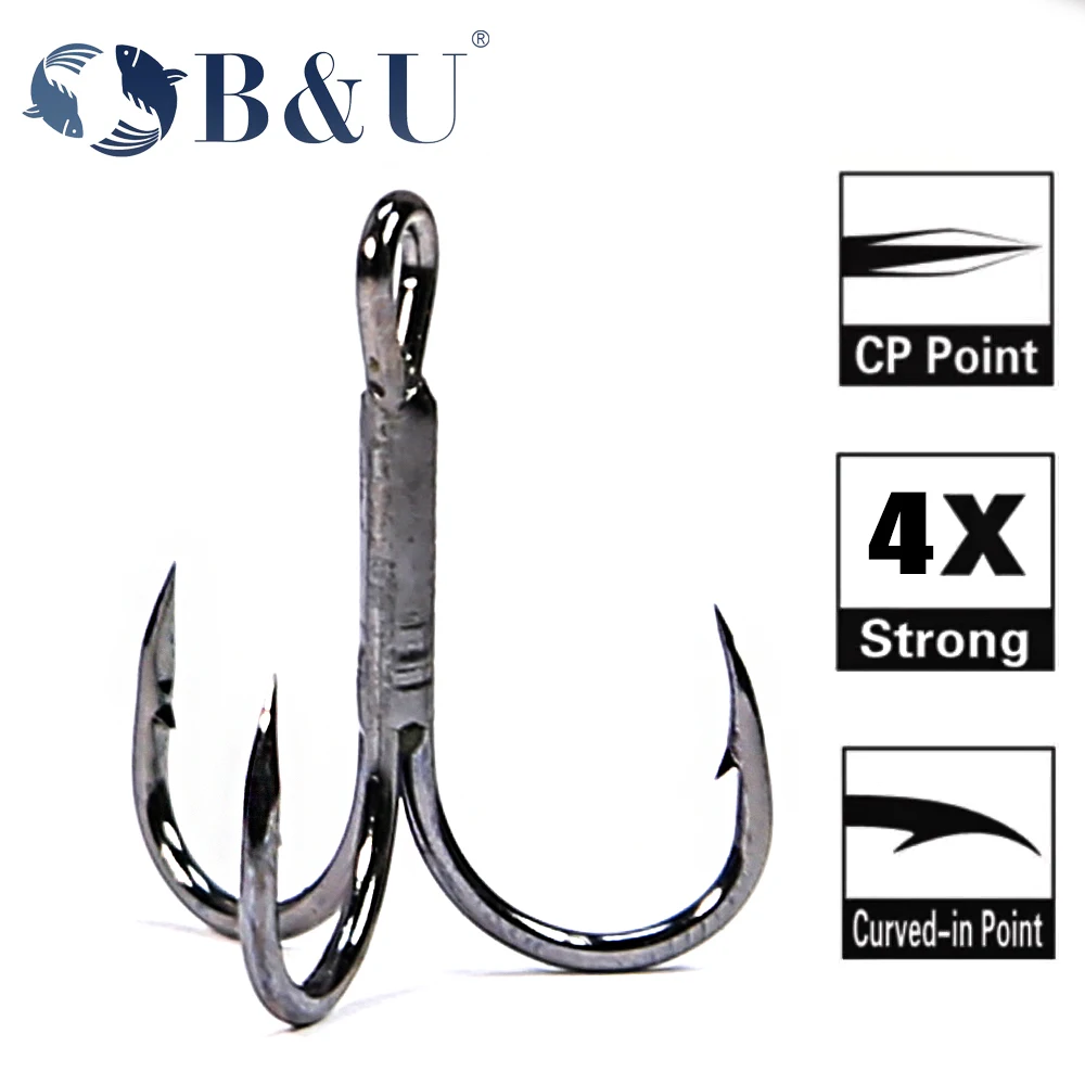 

B&U 4X Strong DIY Carbon Steel Fishing Treble Hook For Hard lure Wobblers High Overturned Hooks Fishing Tackle Round Bend