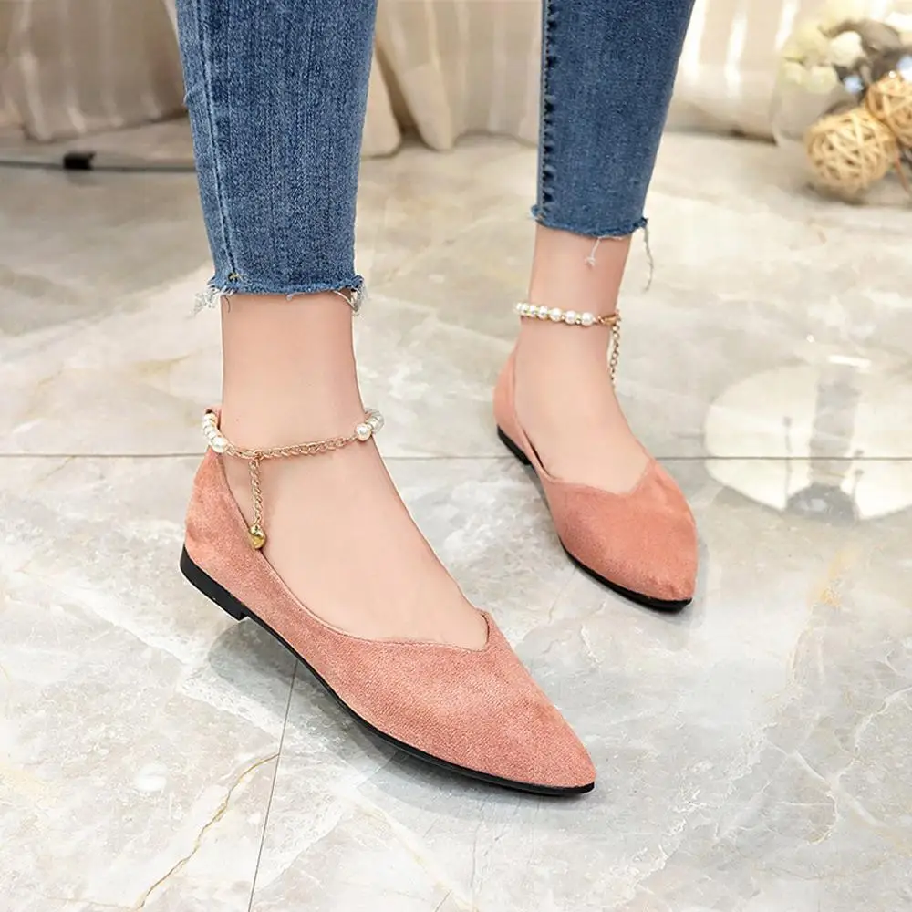 Туфли женские однотонные с острым носком заостренный носок плоская подошва