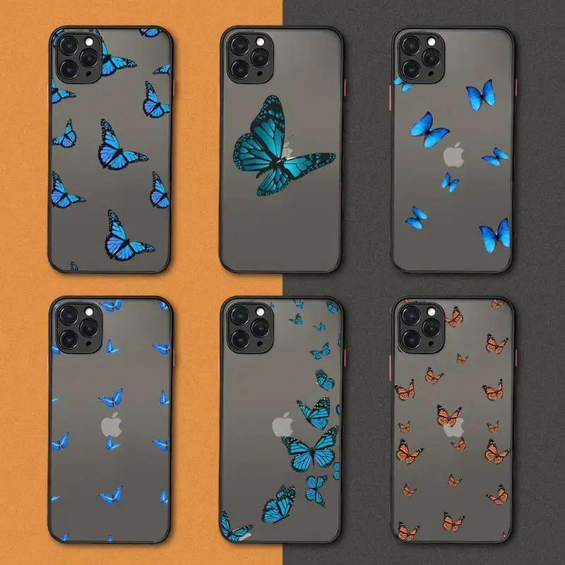 

butterfly Phone Case black matte transparent For iPhone 7 8 x xs xr 11 12 pro plus mini max Clear Funda