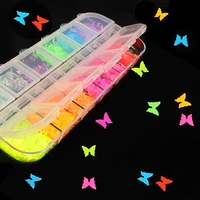 12 gridsset summer fluorescence sparkly butterfly sequins 3d mixed nail art glitter slices flakes polish manicure decorations