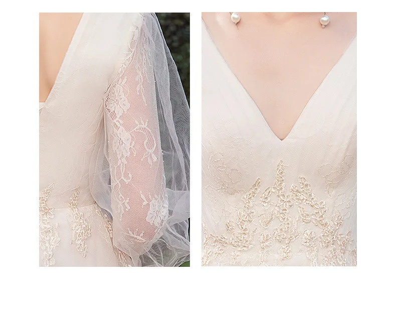 

Light Champagne Boho Wedding Dresses 2020 Lace Appliques Puff Long Sleeves Bridal Wedding Gowns Vestido De NoPFW594