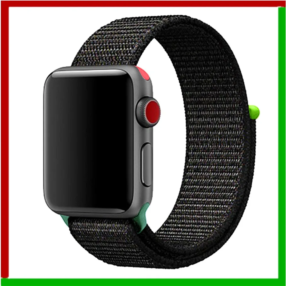 Black red 4 hit Нейлоновый ремешок для Apple Watch 42 мм 38 мм iWatch 4 ремешка 44 мм 40 мм Браслет спортивная петля ремешок для часов ремень для часов дышащий 5 4 3 2 1 - Цвет ремешка: Black red 4 hit