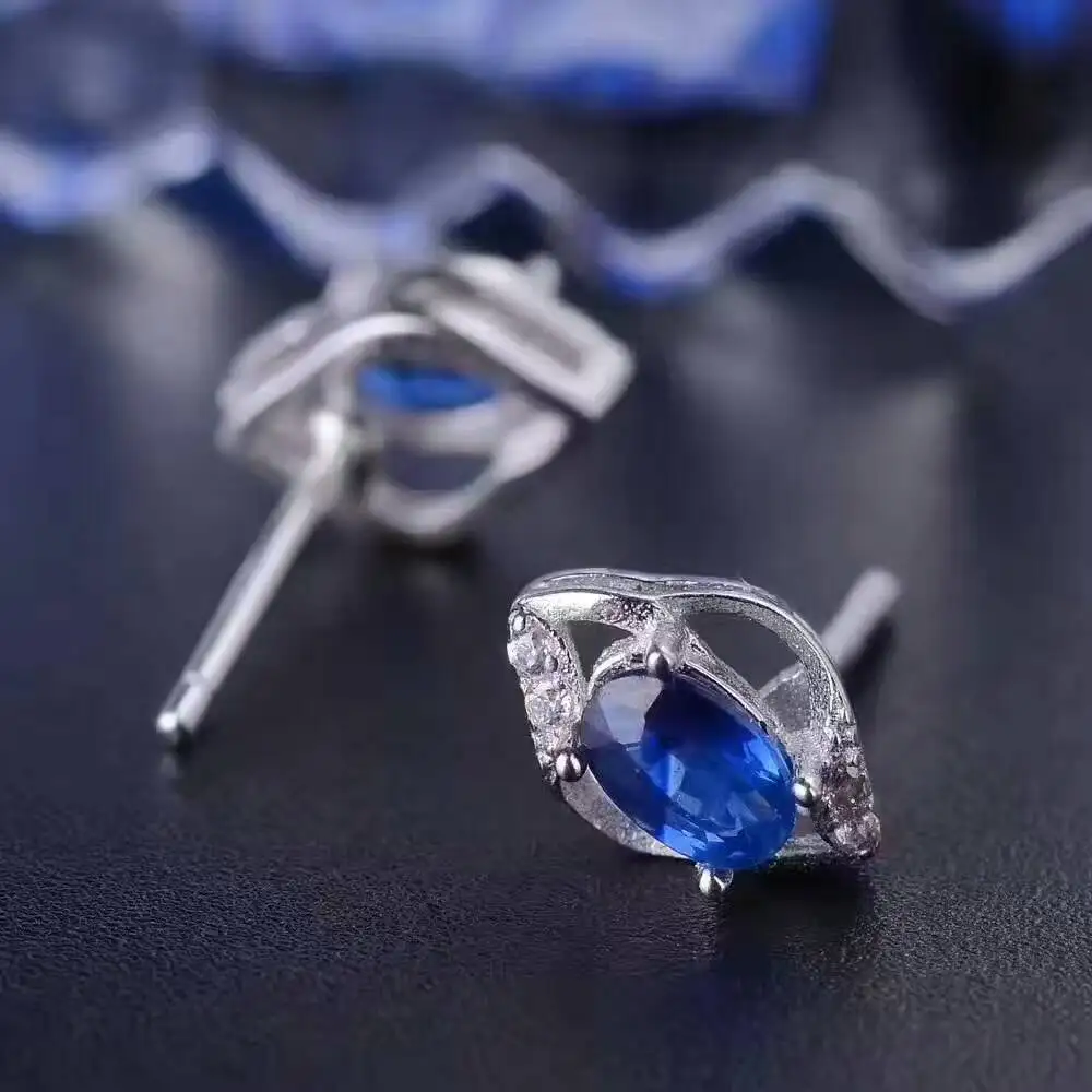 Fashion Sapphire Stud Earrings Cornflower Blue Solid 925 Sterling Silver for Wedding | Украшения и аксессуары