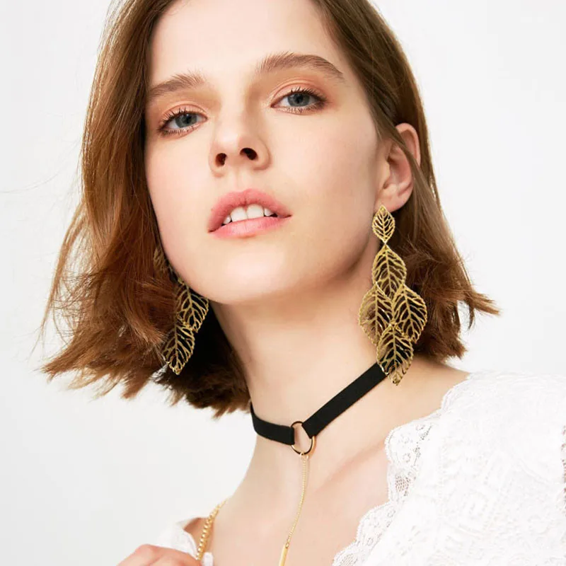 Богемные серьги-подвески docona с листьями и кисточками для женщин ажурные