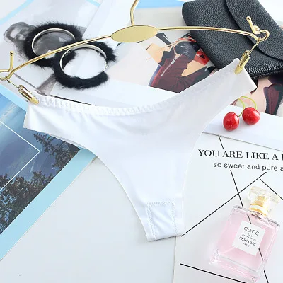 Ice Silk Thong Sexy Pantie Seamless G String for Women Underwear Ladies Underpants Low Waist Bikini sexy solid color 2019 |