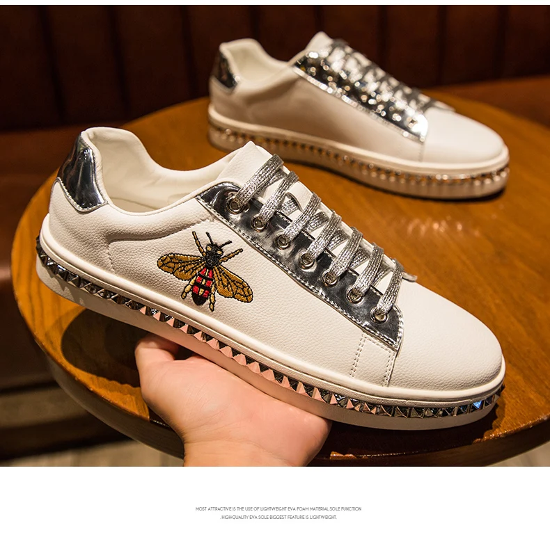 spring Autumn new retro trend men and women casual shoes Skateboard shoes bee white shoes Leather Male Sneakers