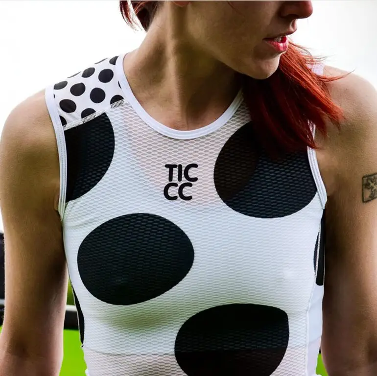 Black sleeveless Команда RC Велоспорт baselayer женщины в горошек вело-шорты розовый и черный сетки Спортивная одежда из полиэстера Капа де база де Малла - Цвет: Black sleeveless