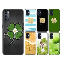 four leaf clover soft black silicone cover for oppo reno 6 5 k 4 f se lite z pro plus 5g phone case shell coque