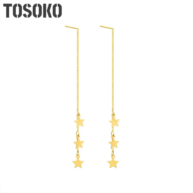 Серьги TOSOKO из нержавеющей стали с трехслойными пятиконечными звездами, серьги со звездами, ювелирные изделия для женщин BSF278