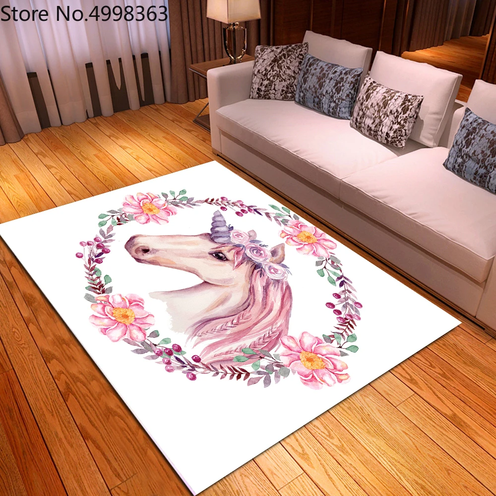 Unicorn Carpet Cartoon Polyester Area Rugs Animals Kids Bedroom Living Room Decor Floor Mats Entrance Doormats Anti Slip Mat | Дом и сад