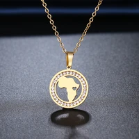 cacana 316l stainless steel africa map necklace new crystal rhinestone necklaces for women wedding valentines day jewelry gift