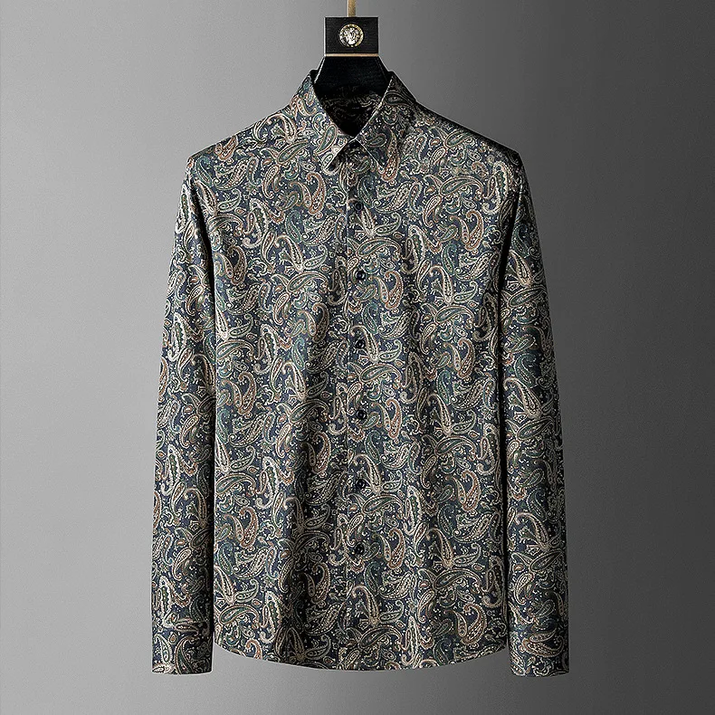 

2021 Spring Autumn Male Shirts Luxury Long Sleeve Allover Printing Mens Dress Shirts Fashion Slim Fit Flower Mens Shirts 3XL