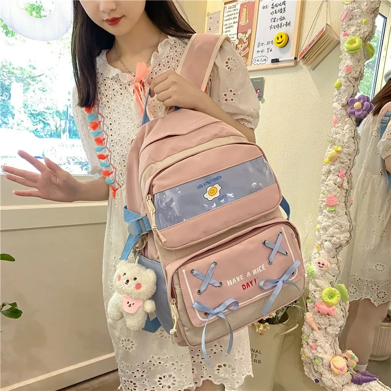 

Fashion Women Backpack 2021 Nylon Large Capacity School Bag For Girls Waterproof Contrast Color Trendy Student Bookbags