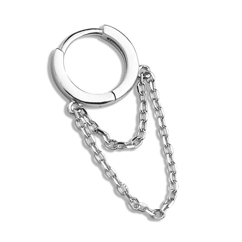 

Yinjiaman Korean Style Simple 925 Silver Ear Ring Boys Silver Earrings Personality Glossy Chain Fashion Trend Silver Accessories