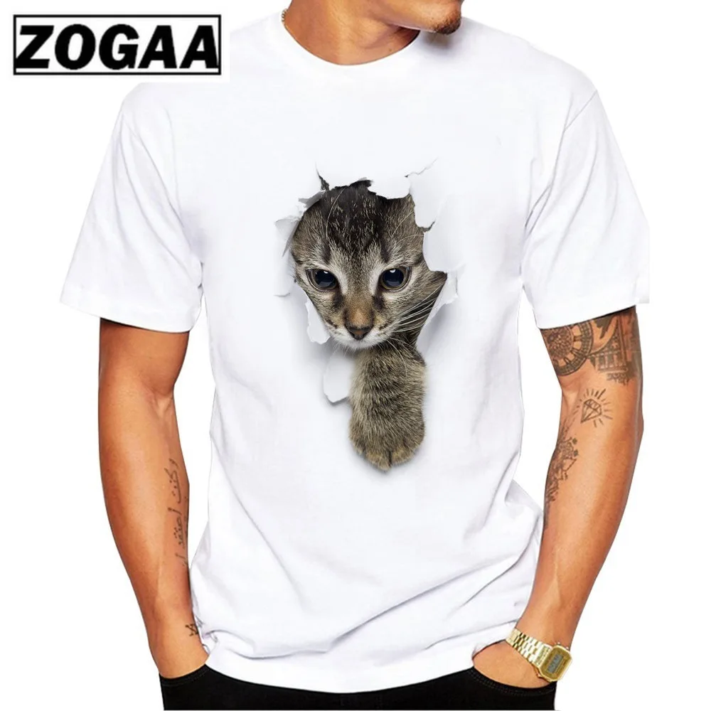 Мужская мода лето пляж озорной кот 3D милая футболка мужские с принтом o-образным
