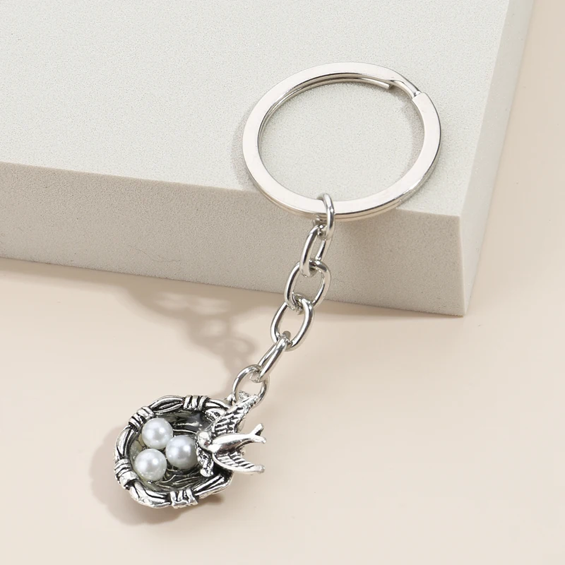 Брелок для ключей «Птичье гнездо», дизайнерский аксессуар ручной работы с кольцом для ключей с тремя яйцами, особый подарок для женщин и мужчин