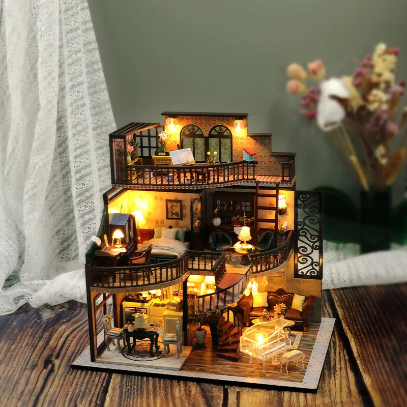 diy wooden doll house miniature building kits modern loft with furniture casa dollhouse toys for children girls birthday gifts free global shipping
