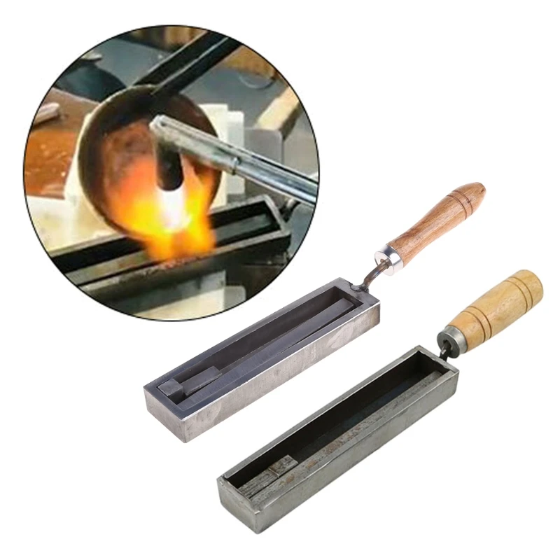 

Bar Silver Gold Ingot Casting Mold with Wood Handle Reversible Jewellery Gold Silver Iron Wire Rectangle Casting Mold