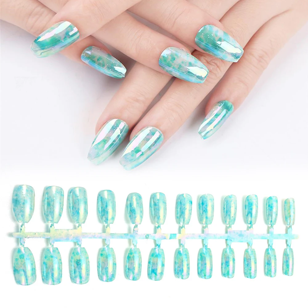 24 накладных ногтей стилетто в коробке, хромированные кончики ногтей, металлические ложные искусства, маникюр в зеркальном стиле.