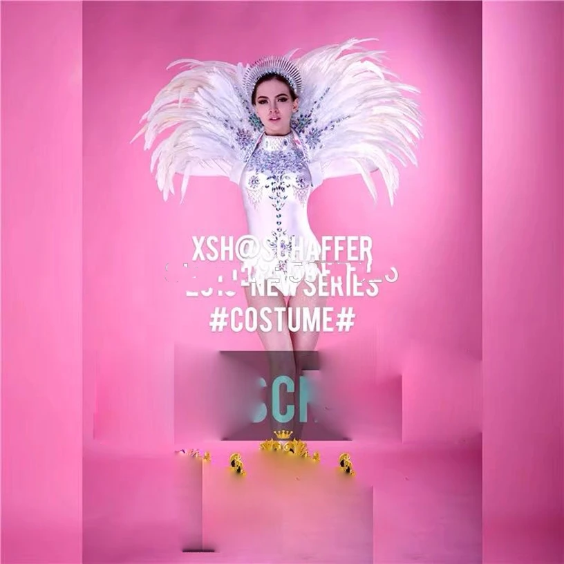 

Сценические костюмы для танцев на День Св. Валентина, женские белые костюмы gogo для бара, ночного клуба, костюмы с перьями, Рождественский нов...