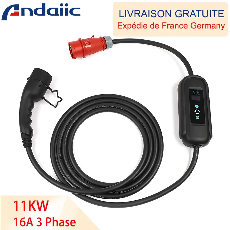Caricabatterie Ev Da 15 Metri 10M 5 M 3 Fasi 11Kw Tipo 2 16A Cavo Lungo Di Ricarica Rapida Corrente Regolabile Ce Per Auto Elettrica