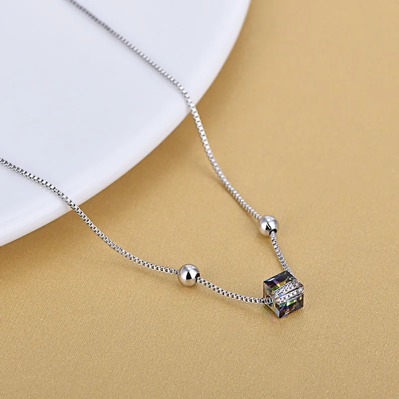 Женский браслет на ногу из серебра 925 пробы с разноцветными кристаллами |