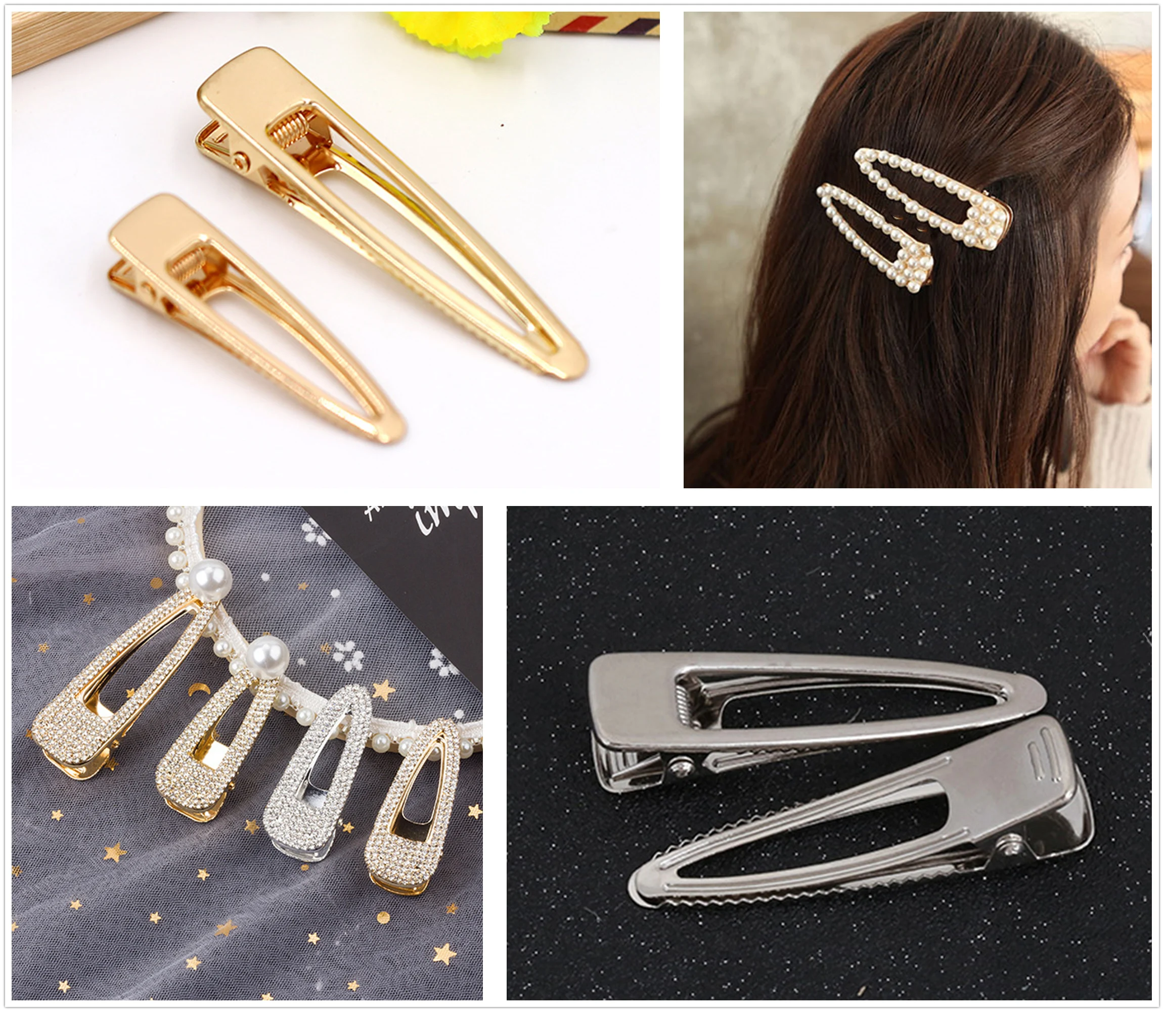 20pcs gold/rhodium Hair Clips Fashion square Hairpin Blank Base for Diy Jewelry Making Pearl Hair Clip Setting craft supplie