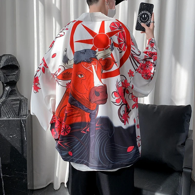 Кимоно для мужчин и женщин в японском стиле пляжный Свободный кардиган с защитой