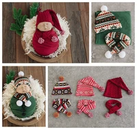 nordic christmas snow man hat scarf fur ball scarf baby photo shoot eggplant newborn photography props