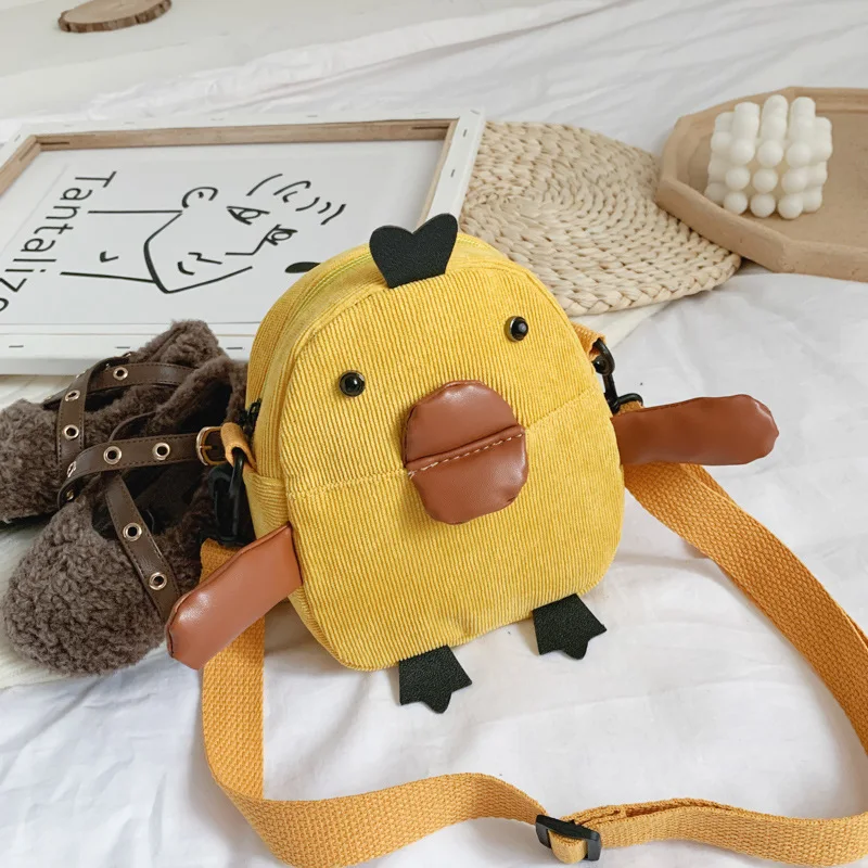

Cute Fashion Ducklings Children Chest Bag Girl Corduroy One-shoulder Sloping Bags Creative Children Go School Plush Backpacks
