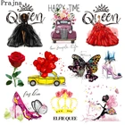 Модная королевская Термотрансферная нашивка, мультяшная девушка, термонаклейки для одежды, аппликация бабочки, термонаклейки для одежды