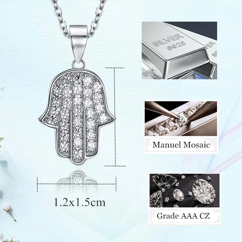 Подлинная стерлингового серебра 925 Новое поступление Высокое Класс Bling CZ удачу защитить рука Фатимы хамса Подвеска Цепочки и ожерелья (art.: 7a41d9819) - 7a41d9819