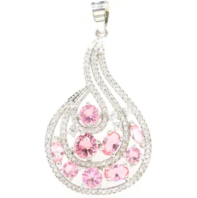 

48x26 мм SheCrown элегантный розовый морганит Белый CZ Дамский подарок серебряный кулон повседневная одежда