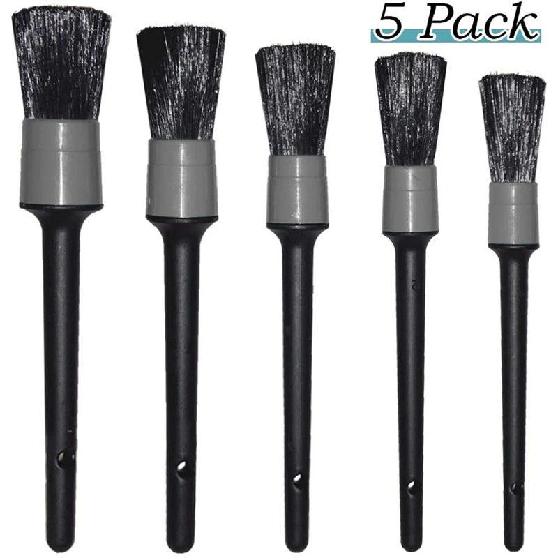 

5Pcs/set Natural Boar Hair Detail Brush Auto Detailing Brushes Car Cleaning Tool