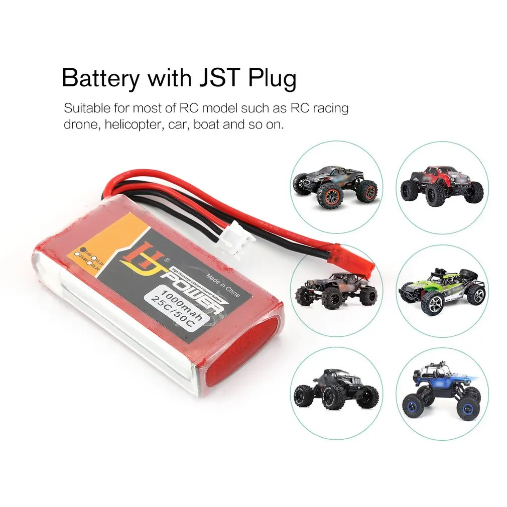HJ 7,4 V 1000MAH 25C 2S Lipo аккумулятор JST разъем Перезаряжаемый для RC гоночный Дрон вертолет модель автомобиля лодки