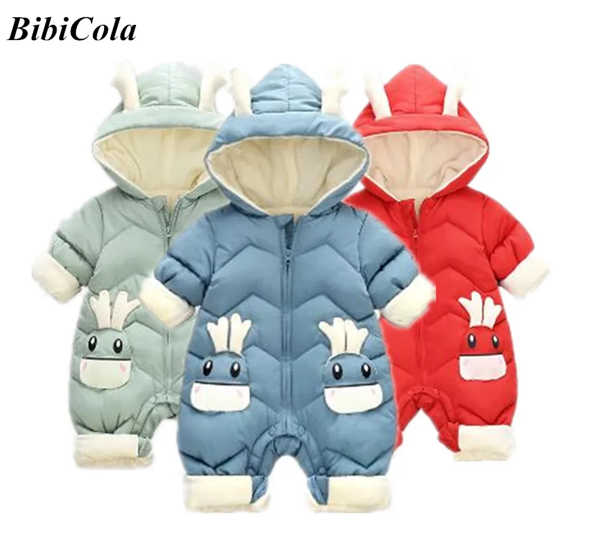 

Newborn Baby Winter Jumpsuit Hooded Plus Velvet Warm Rompers Clothes Boys Girls Snowsuit Toddler Infant Overalls Coat 0-24M