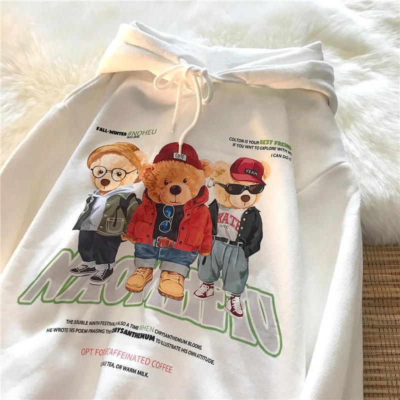 

Женская хлопковая толстовка в стиле хип-хоп, с принтом медведя