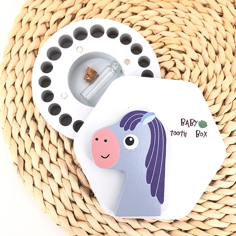 New Cartoon Wooden Baby Tooth Box English Milk Teeth Umbilical Organizer Storage Boys Girls Souvenir Case Gifts | Мать и ребенок