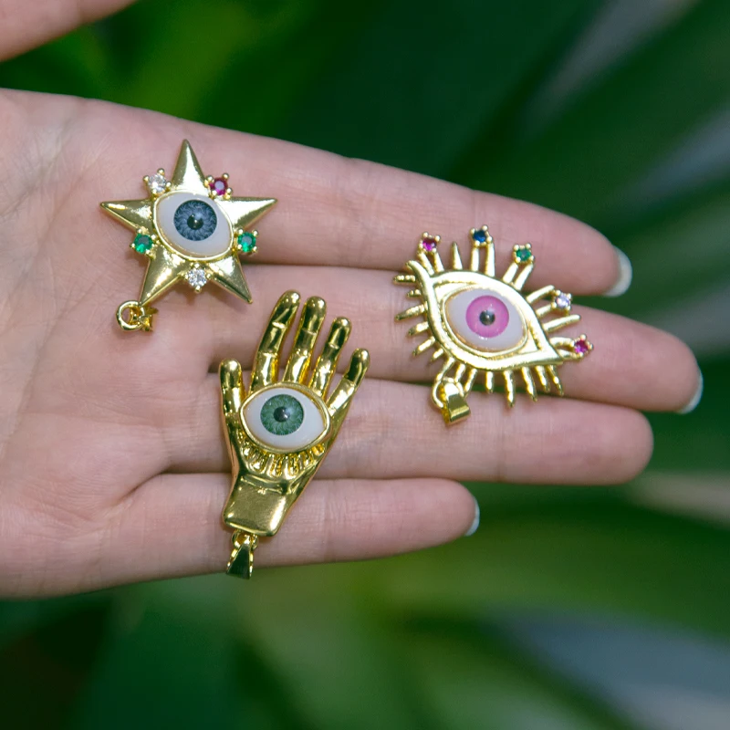 

Hobbyworker Hot Selling 3.5cm with Funk Drop Enamel Palm with Five Pointed Star Eye Pendant for DIY Necklace Accessories P0034