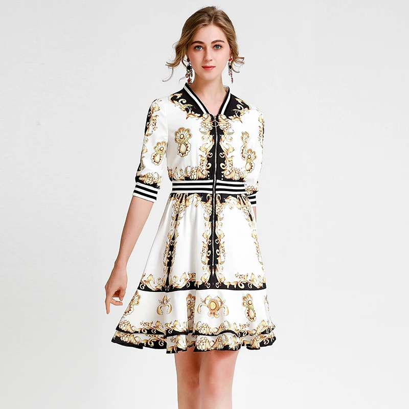 AELESEEN винтажное Золотое подиумное платье с принтом для подиума женское