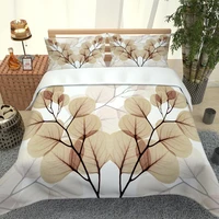 high quality 3d bedding morden brown leaf curtains bedding set bed cover bed sheet 3d pillow case