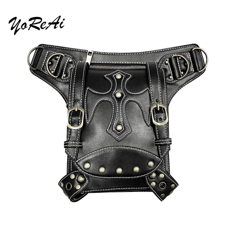 Унисекс черные поясные сумки в стиле стимпанк женские Викторианского панк сумка