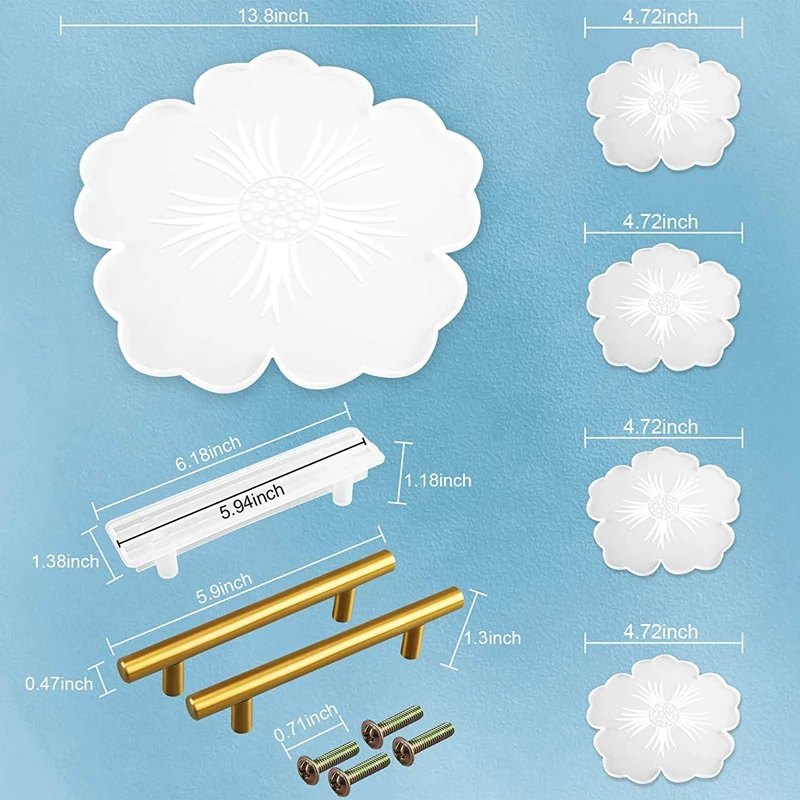 

Resin Silicone Mold,Flower Tray Mold,Coaster Epoxy Molds,Handle Mould Golden Hanldes for Serving Tray, DIY Crafts