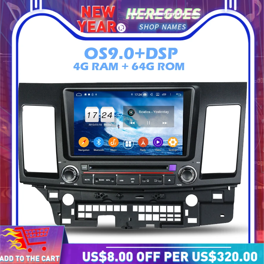 DSP IPS Android 9 0 64G ROM 4G RAM 8 Core автомобильный DVD-плеер GPS map RDS радио wifi Bluetooth для MITSUBISHI Lancer