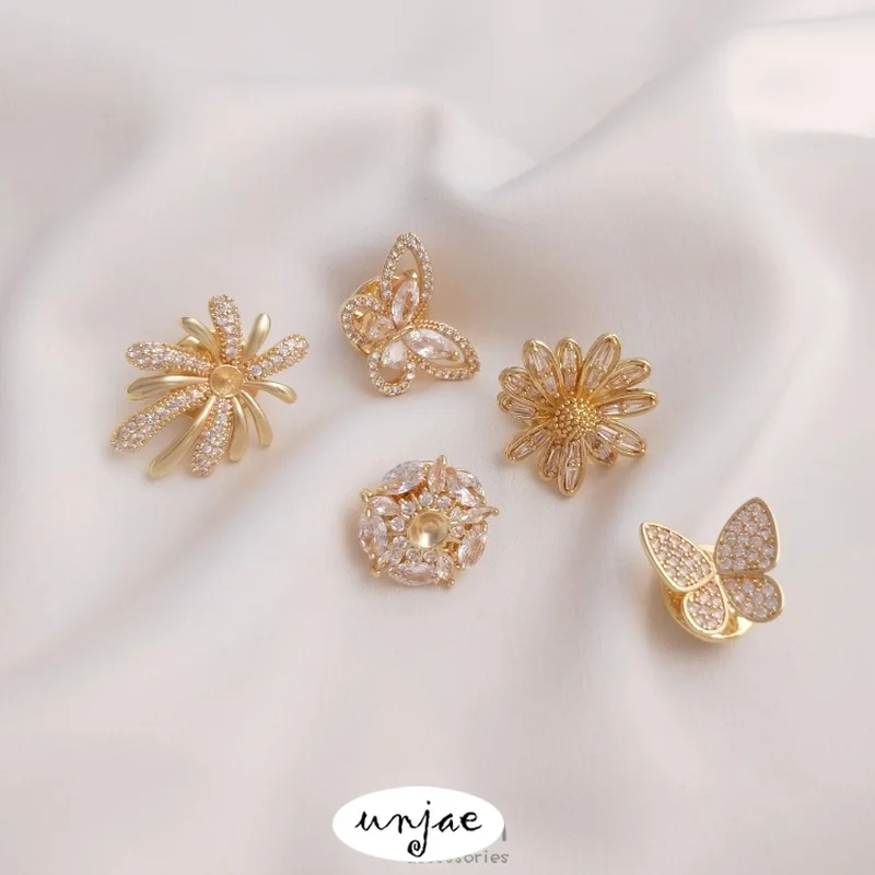 

14K gold-plated micro-inlaid zircon butterfly thorn horse needle daisy flower pearl holder brooch diy brooch brooch buckle